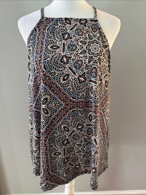 Dee Elly Print Halter Neck Tank Top in Navy and Blush Sz L